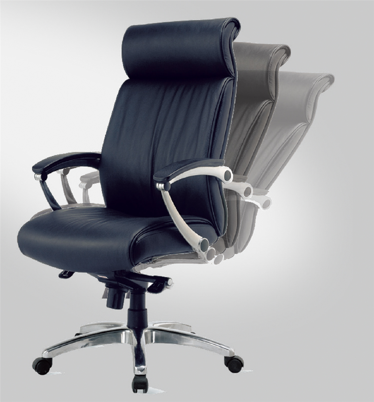 大型办公椅 (r182/牛皮/悬背/铝合金脚) 背座同步倾仰,关节扶手
